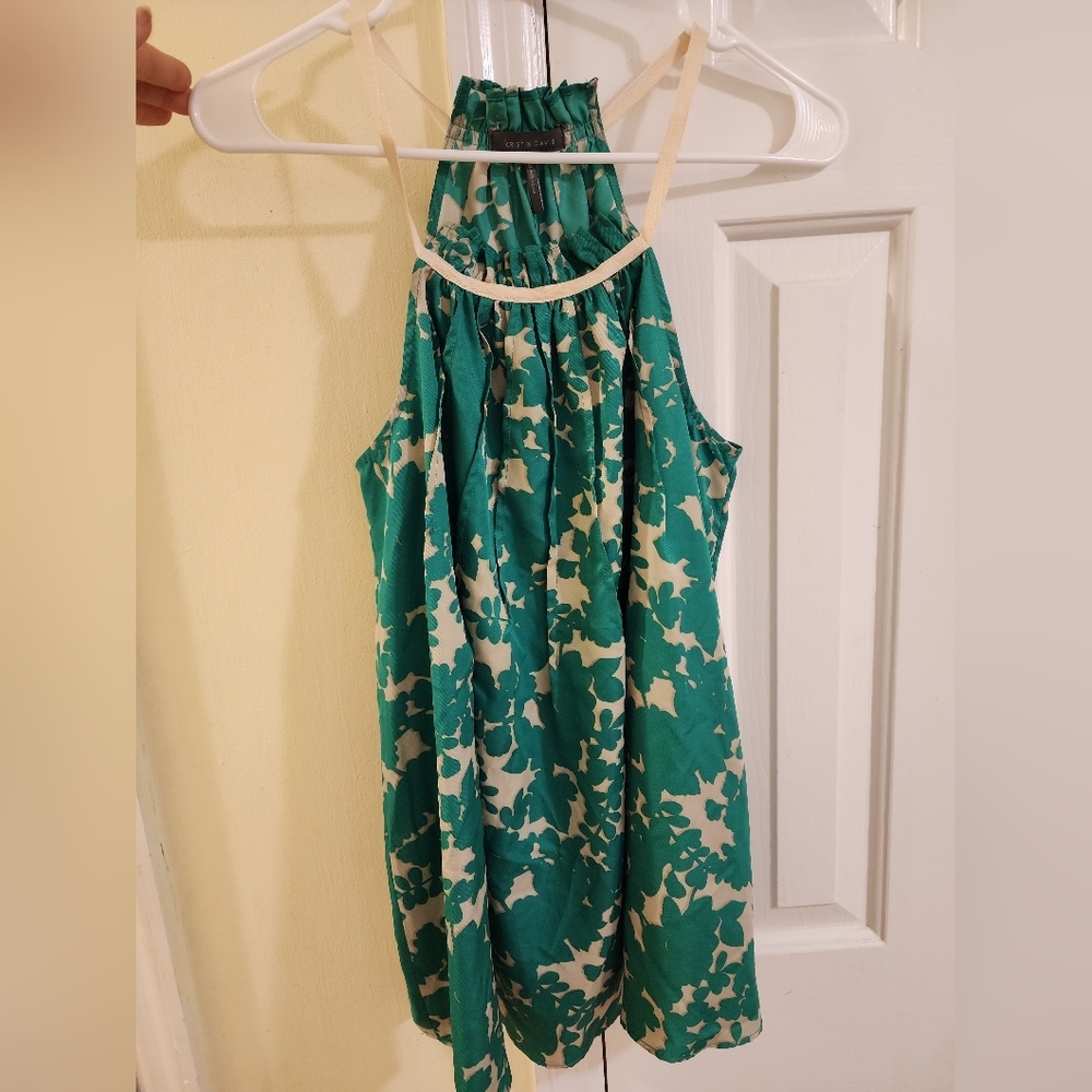 Kristin Davis Green Floral Tunic Tank